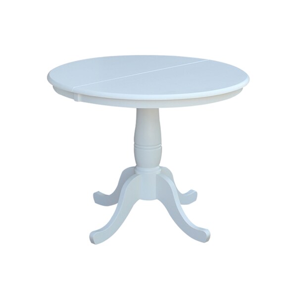 International Concepts Round 36 in Rd Top Pedestal Table, 12 in Leaf, 28.9 inH, Dining Height, White, 36 W, 48 L, Wood K08-36RXT - main